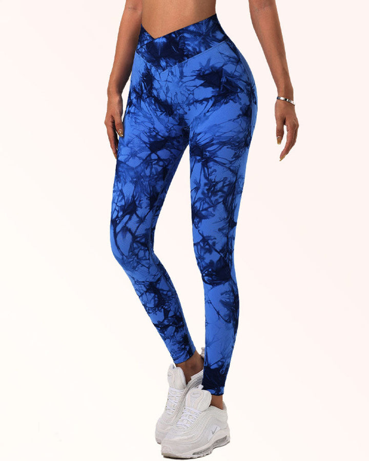 Seamless Tie-Dye Stretch Leggings with Tummy Control for Yoga and Sports