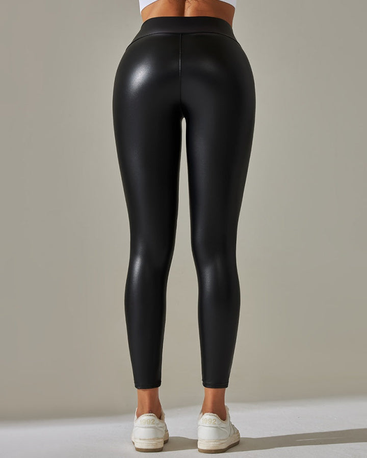 Colorful High-Waisted PU Leather Yoga Pants for Women