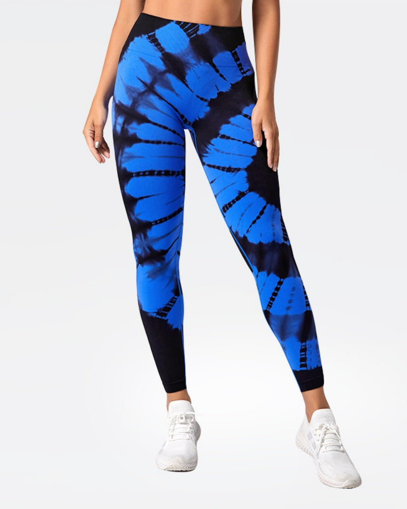 Peach High-Waist Seamless Yoga Pants with Tie-Dye Print and Hip-Lifting Design