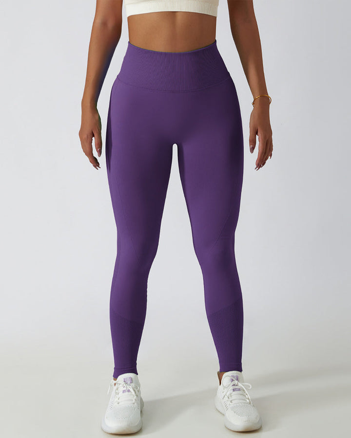 High-Waisted Breathable Yoga Leggings with Seamless PO-Lift Knit Design