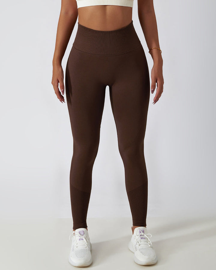 High-Waisted Breathable Yoga Leggings with Seamless PO-Lift Knit Design
