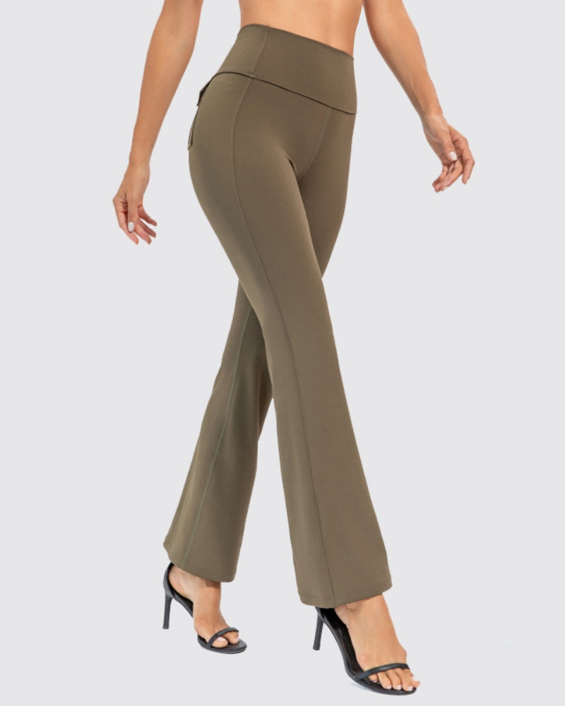 Peach High-Waisted Flared Yoga Pants for Stretch and Comfort - Hip Lift Design