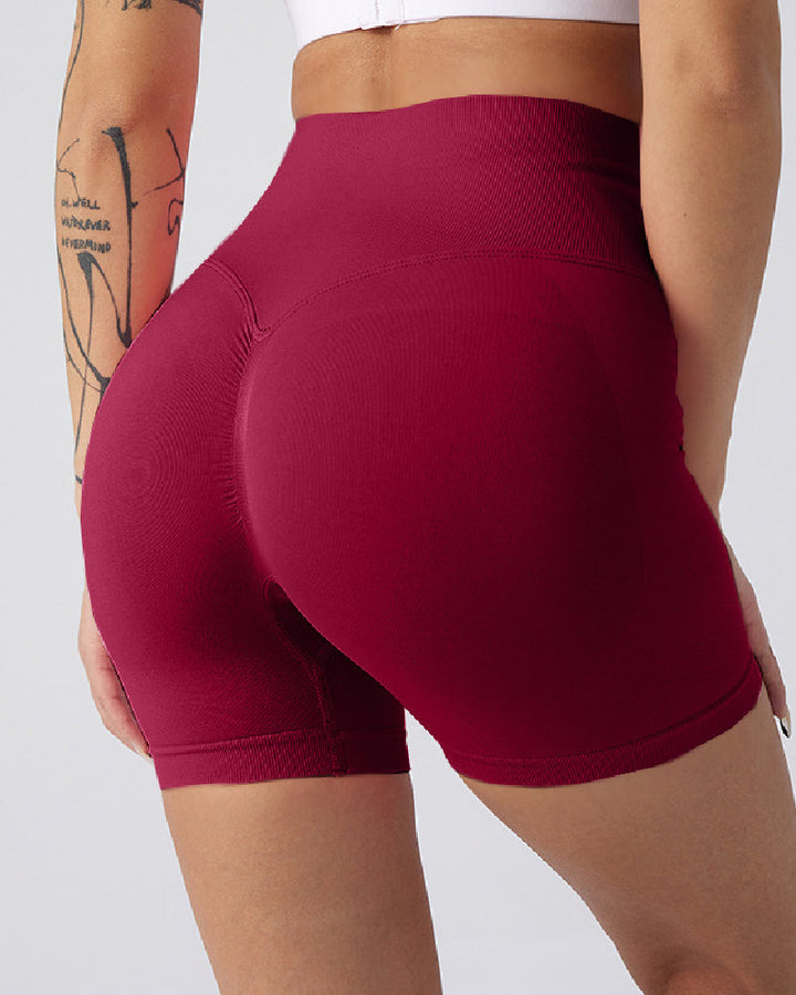 High-Waisted Seamless Yoga Shorts with Butt Lift - Solid Fitness Style