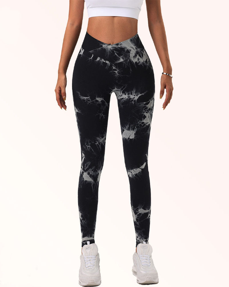 Seamless Tie-Dye Stretch Leggings with Tummy Control for Yoga and Sports