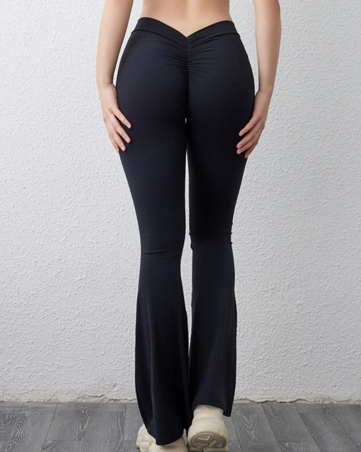 Peach V-Neck Folded Leggings with Hip-Lifting Yoga Flare Design