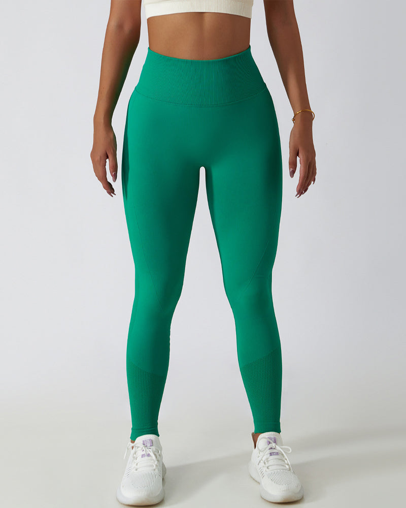 High-Waisted Breathable Yoga Leggings with Seamless PO-Lift Knit Design