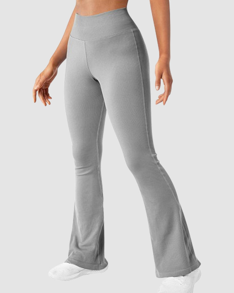 Seamless Ribbed High-Waisted Flared Yoga Leggings