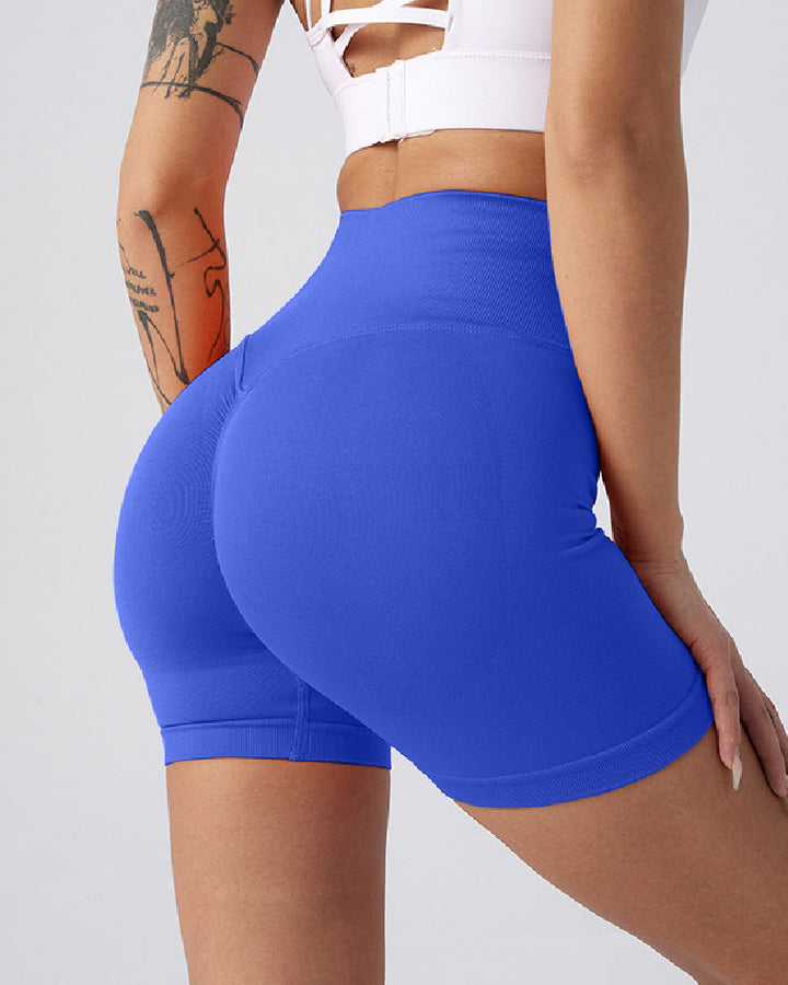 High-Waisted Seamless Yoga Shorts with Butt Lift - Solid Fitness Style