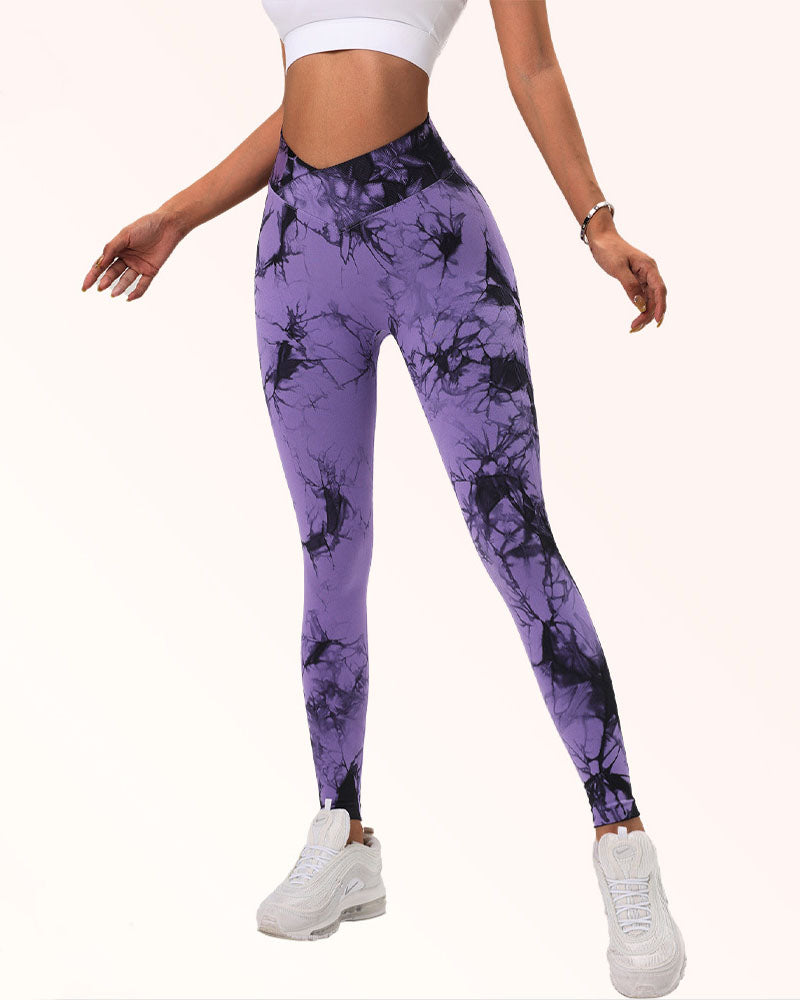 Seamless Tie-Dye Stretch Leggings with Tummy Control for Yoga and Sports