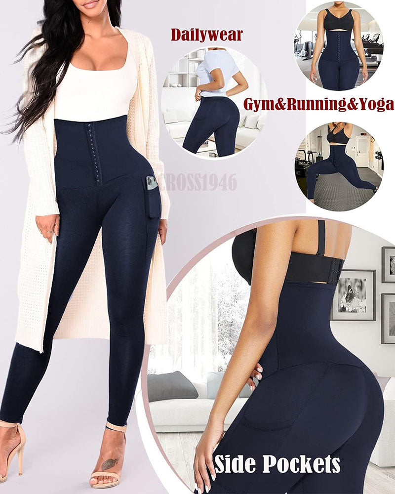 High-Waisted Compression Leggings Featuring Convenient Pockets