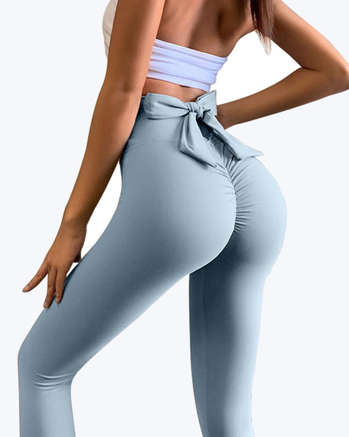 Seamless Yoga Leggings with Back Waist Bowknot Detail