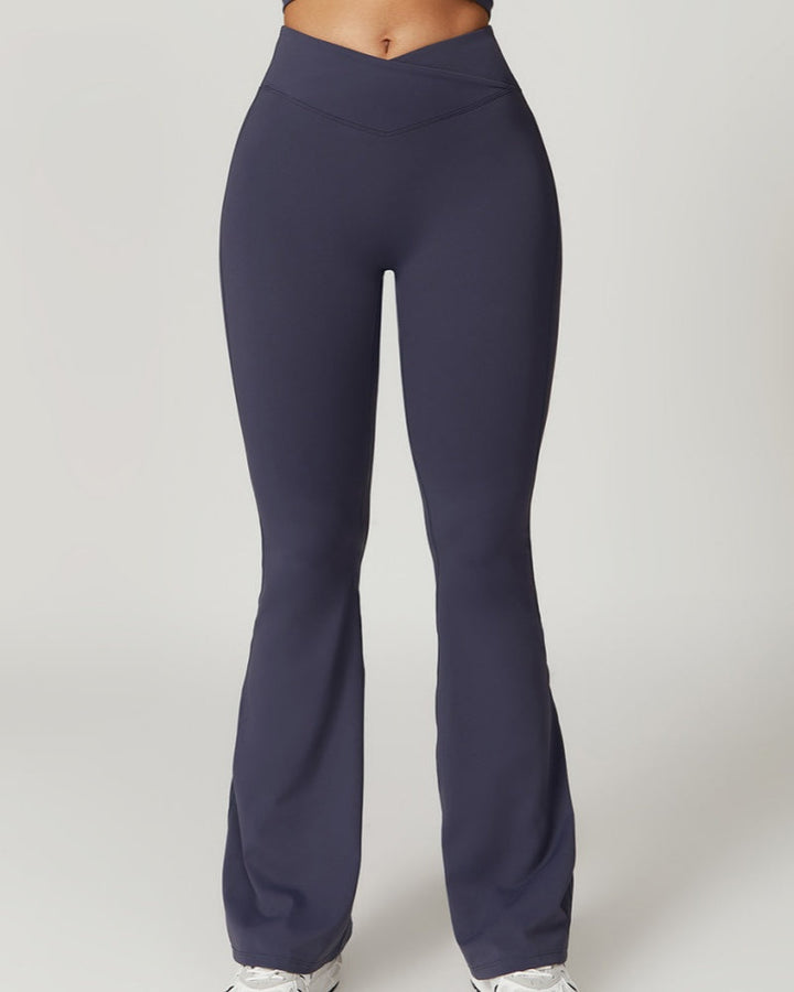 High-Waisted Crossover Flared Yoga Pants with Hip Lift and Quick-Dry Fabric