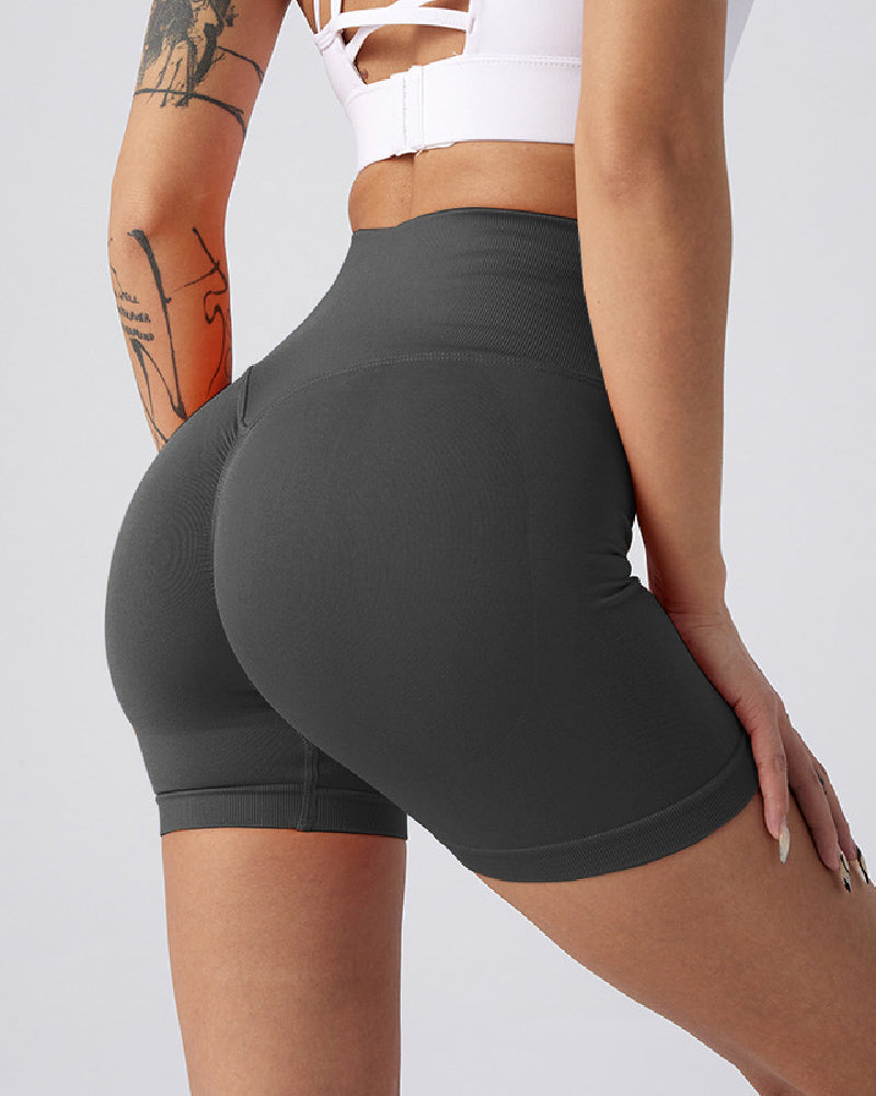 High-Waisted Seamless Yoga Shorts with Butt Lift - Solid Fitness Style