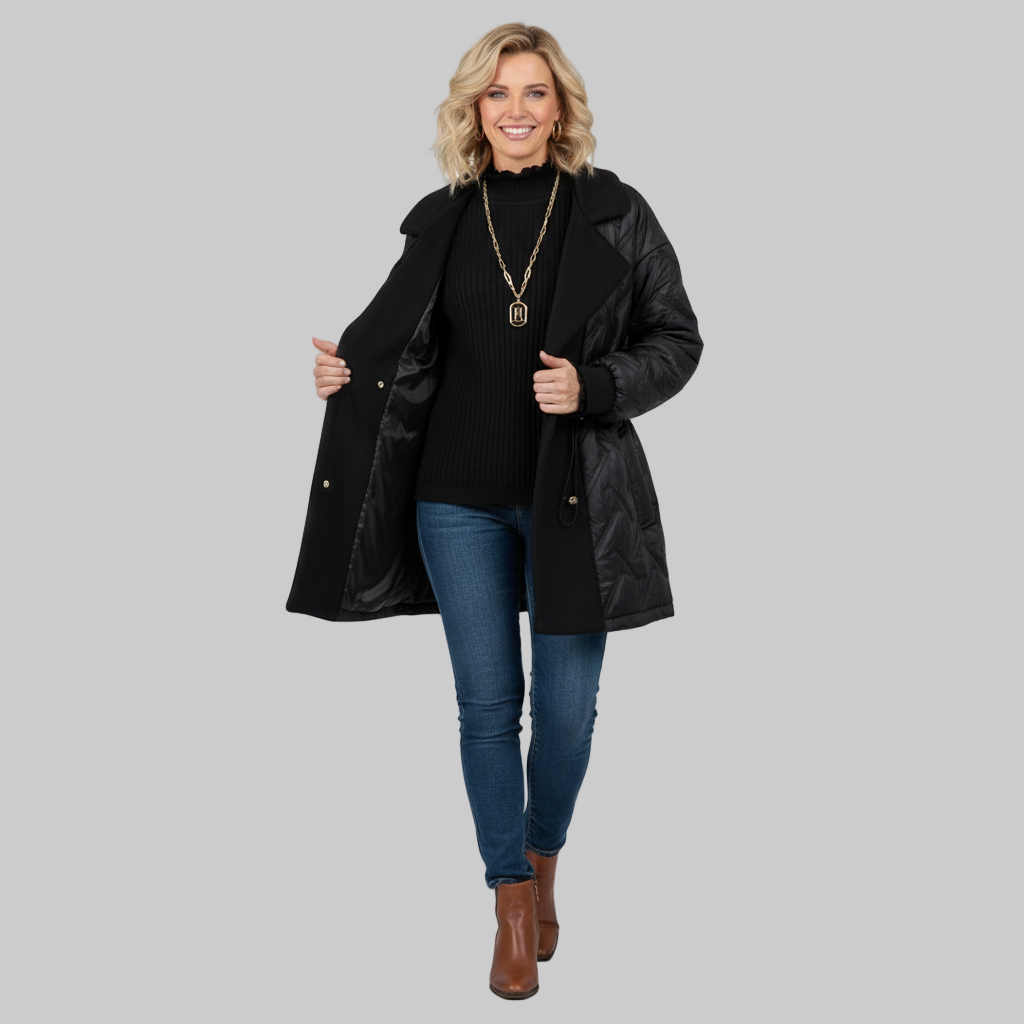 Long Oversized Lapel Elastic Waist Down Cotton Parka Jacket
